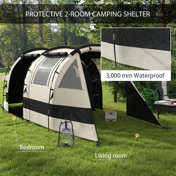 Two Room Blackout Tent with Accessories in Khaki (4 persons) - Little and Giant Explorers Outsunny