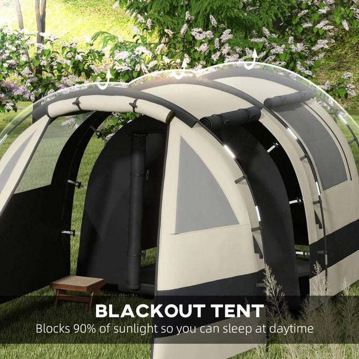 Two Room Blackout Tent with Accessories in Khaki (4 persons) - Little and Giant Explorers Outsunny