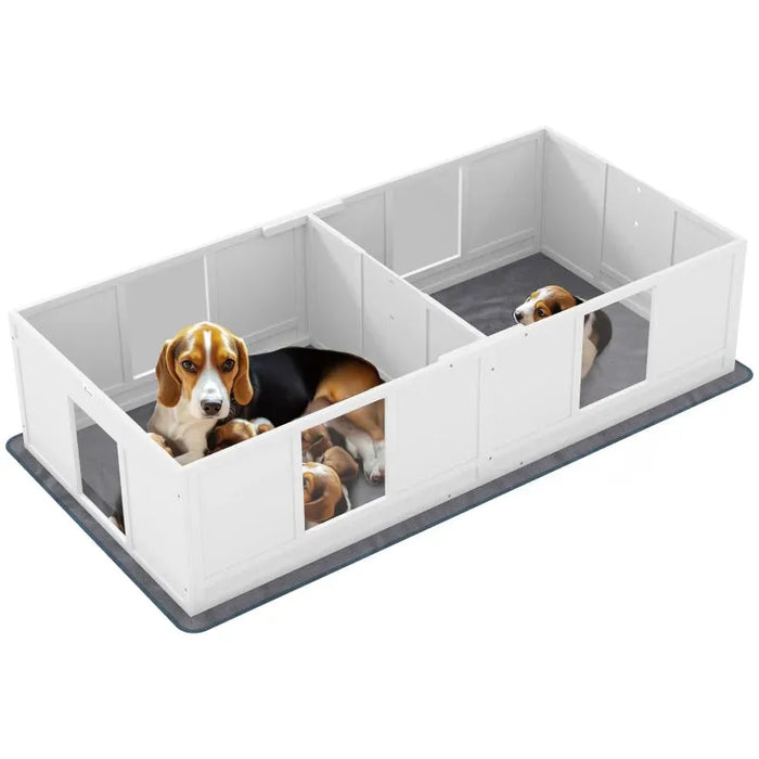 Two Room Design Whelping Box for Dogs with Whelping Pad | Medium Dogs - Little and Giant Explorers PawHut