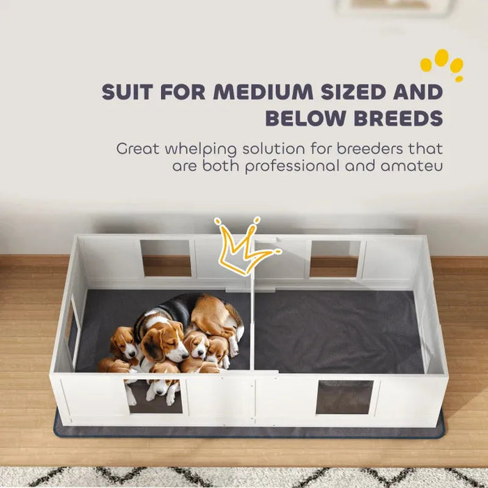 Two Room Design Whelping Box for Dogs with Whelping Pad | Medium Dogs - Little and Giant Explorers PawHut