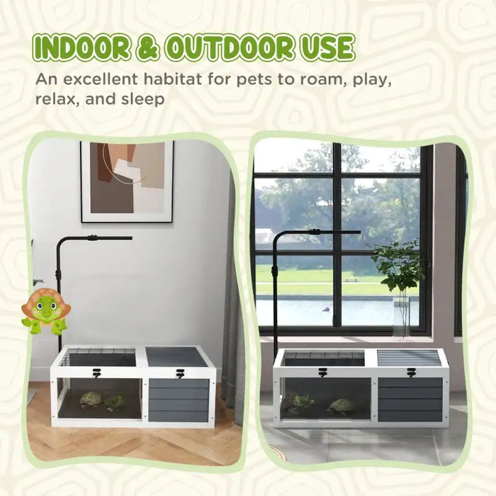 Two-Room Tortoise House – Grey | Outdoor Reptile Enclosure - Adjustable Lamp Holder PAWHUT - Little and Giant Explorers PawHut