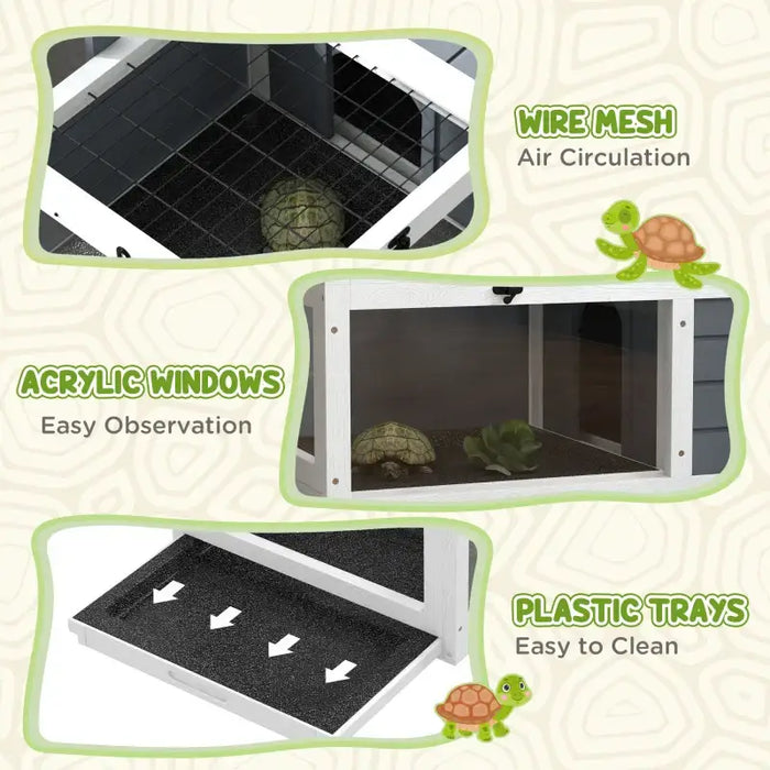 Two-Room Tortoise House – Grey | Outdoor Reptile Enclosure - Adjustable Lamp Holder PAWHUT - Little and Giant Explorers PawHut