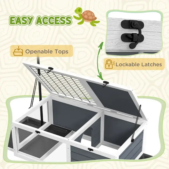 Two-Room Tortoise House – Grey | Outdoor Reptile Enclosure - Adjustable Lamp Holder PAWHUT - Little and Giant Explorers PawHut