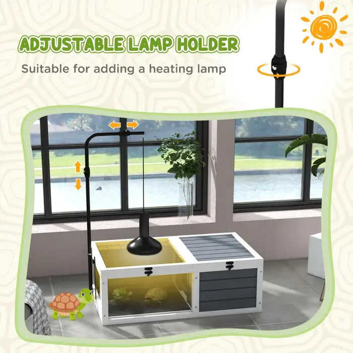 Two-Room Tortoise House – Grey | Outdoor Reptile Enclosure - Adjustable Lamp Holder PAWHUT - Little and Giant Explorers PawHut