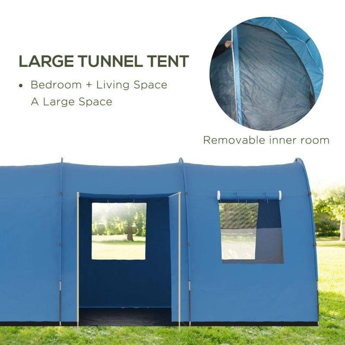 Two Room Tunnel Tent with Floor, 2 Doors and Carry Bag (5-6 persons) - Little and Giant Explorers Outsunny