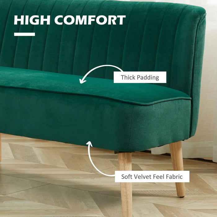Two-Seater Velvet Sofa – Green | Wooden Frame - Pocket Spring Cushioning HOMCOM - Little and Giant Explorers