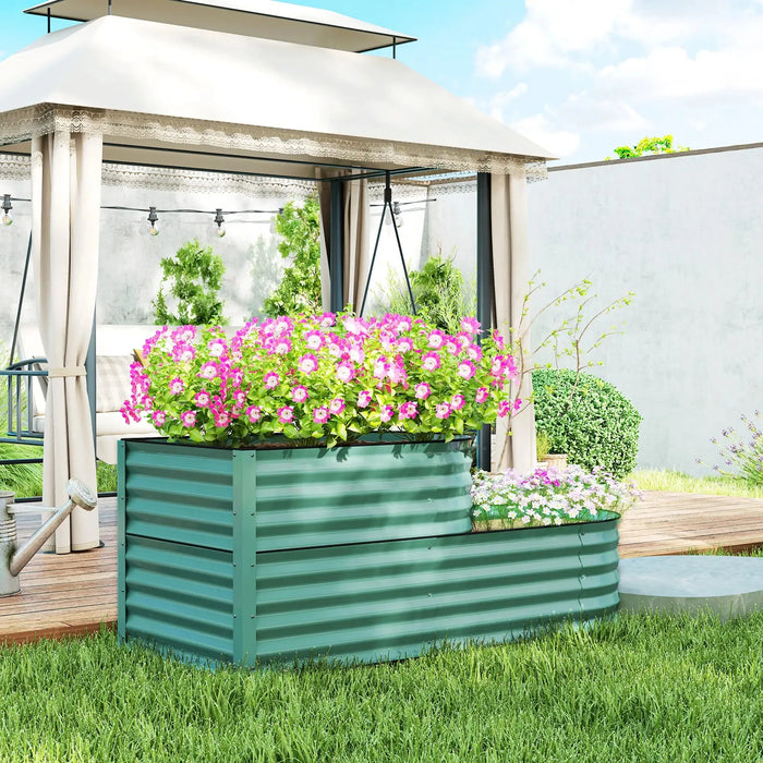 Two-Tier Galvanised Steel Garden Planter in Dark Green - Little and Giant Explorers Outsunny