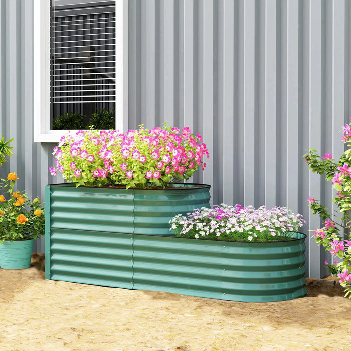 Two-Tier Galvanised Steel Garden Planter in Dark Green - Little and Giant Explorers Outsunny