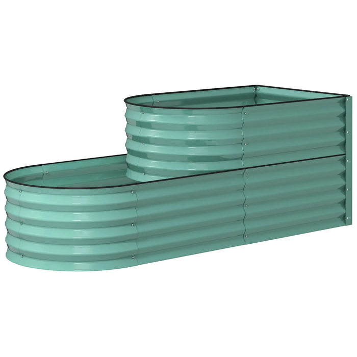 Two-Tier Galvanised Steel Garden Planter in Dark Green - Little and Giant Explorers Outsunny