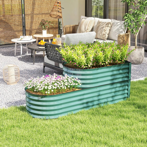 Two-Tier Galvanised Steel Garden Planter in Dark Green - Little and Giant Explorers Outsunny