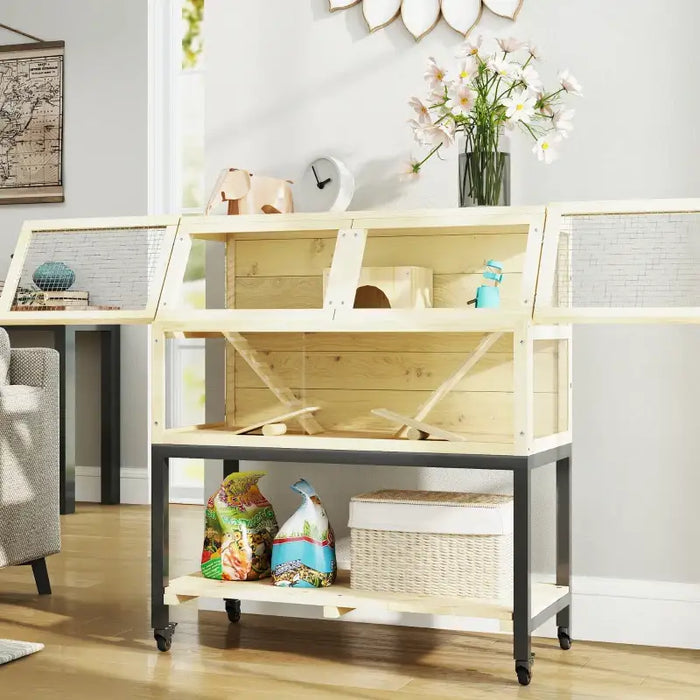 Two-Tier Hamster Cage | Wooden Small Animal Habitat - Ramps Seesaw and Water Bottle PAWHUT - Little and Giant Explorers PawHut