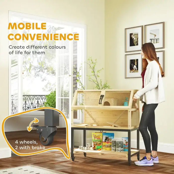 Two-Tier Hamster Cage | Wooden Small Animal Habitat - Ramps Seesaw and Water Bottle PAWHUT - Little and Giant Explorers PawHut