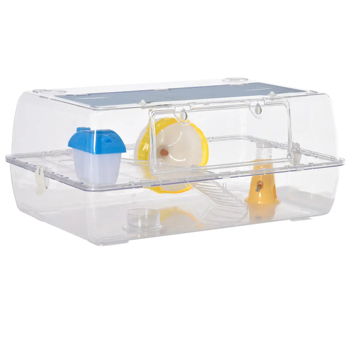 Two-Tier Mouse and Hamster Cage – Transparent Plastic | Running Wheel PAWHUT - Little and Giant Explorers PawHut