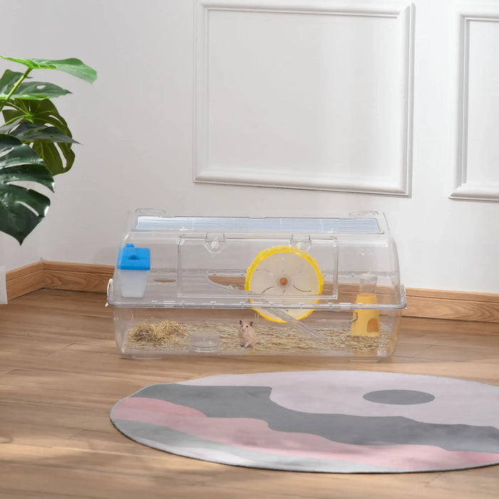 Two-Tier Mouse and Hamster Cage – Transparent Plastic | Running Wheel PAWHUT - Little and Giant Explorers PawHut