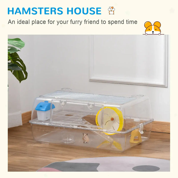 Two-Tier Mouse and Hamster Cage – Transparent Plastic | Running Wheel PAWHUT - Little and Giant Explorers PawHut