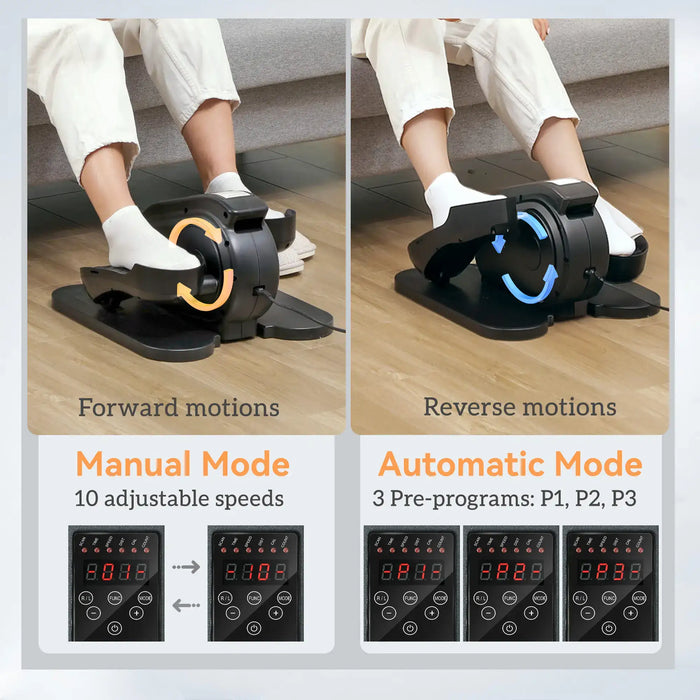 Under Desk Pedal Exerciser - Black | Mini Elliptical with Auto and Manual Modes SPORTNOW - Little and Giant Explorers