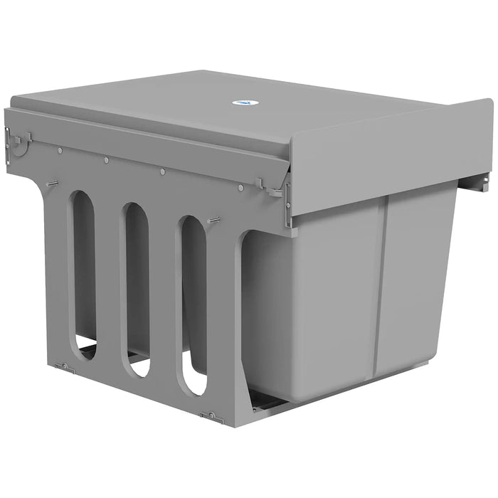 Grey dual 15L under sink pull out kitchen waste recycling bin with soft close runners