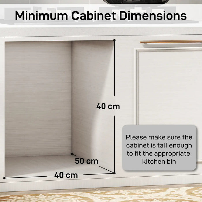 Empty kitchen cabinet with minimum dimensions 40cm width, 50cm depth, 40cm height for pull-out bin installation