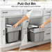 Kitchen pull-out dual bin system installed under sink with soft-close runners, white cabinetry