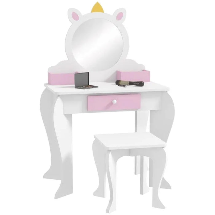 Unicorn Design Kids Dressing Table with Mirror and Stool - Little and Giant Explorers ZONEKIZ