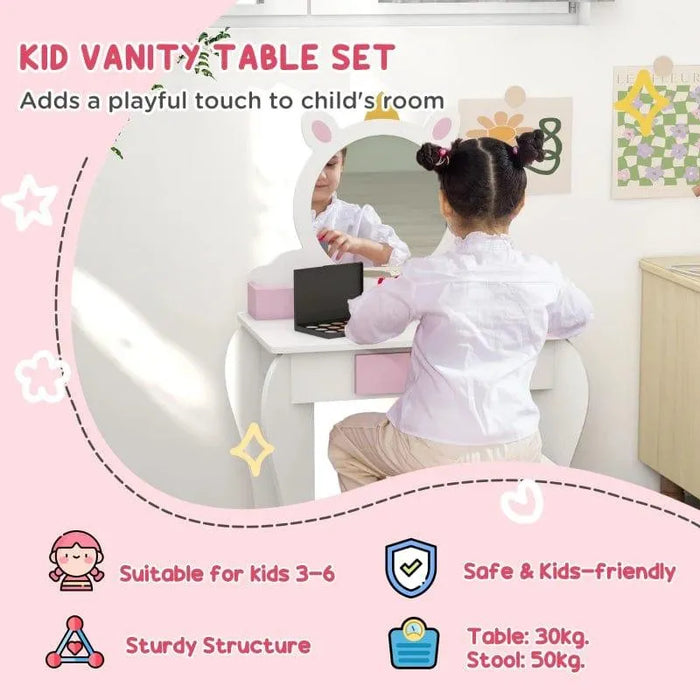 Unicorn Design Kids Dressing Table with Mirror and Stool - Little and Giant Explorers ZONEKIZ