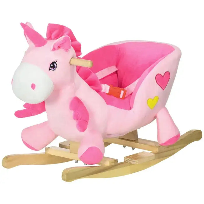 Rocking Ride-On Pink Unicorn with Songs and Seat Belt - Little and Giant Explorers HOMCOM