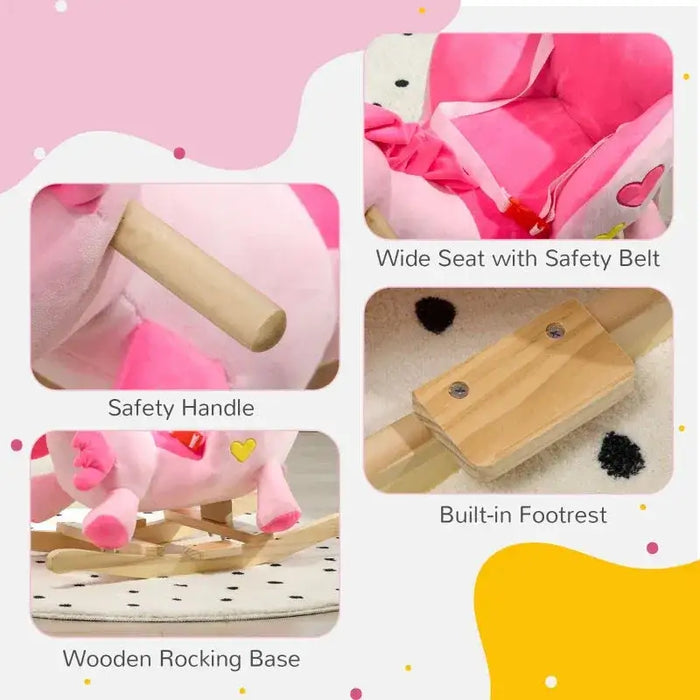 Rocking Ride-On Pink Unicorn with Songs and Seat Belt - Little and Giant Explorers HOMCOM