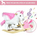 White and pink unicorn rocker toy with plush seat and musical lullaby feature