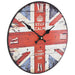 Round clock with Union Jack design and 'Keep Calm and Carry On' text on a white background