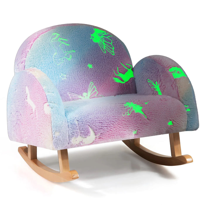 Upholstered Kids Rocking Chair with Luminous Effect in Poplar Wood - Little and Giant Explorers Costway