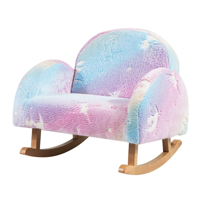 Upholstered Kids Rocking Chair with Luminous Effect in Poplar Wood - Little and Giant Explorers Costway