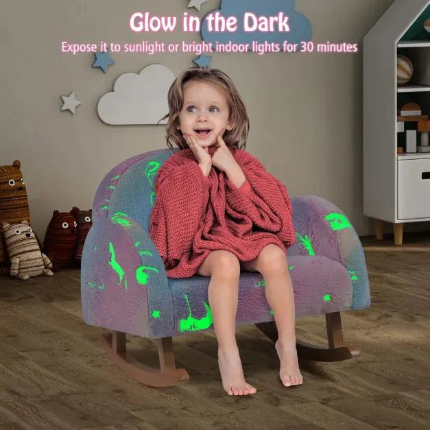 Upholstered Kids Rocking Chair with Luminous Effect in Poplar Wood - Little and Giant Explorers Costway