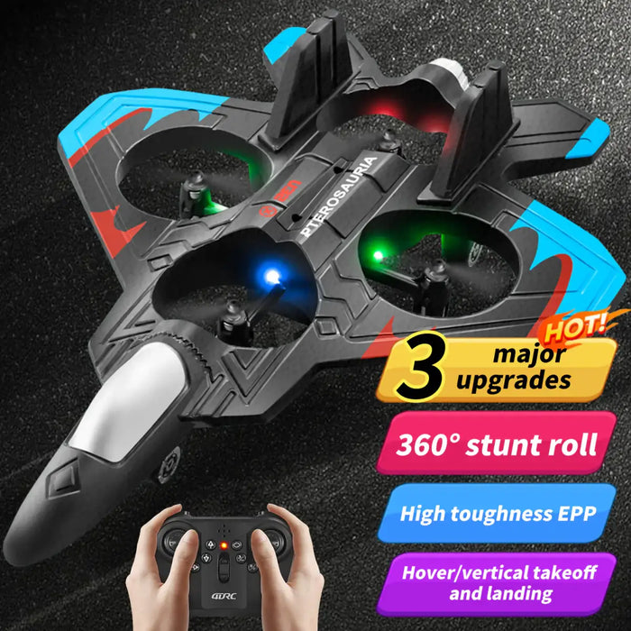 V32 Foam RC Plane - Fighter Jet Style | 360° Flip Stunts, LED Lights and Gyro-Stabilisation 4DRC - Little and Giant Explorers 4DRC