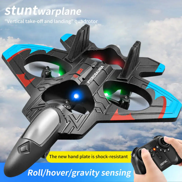 V32 Foam RC Plane - Fighter Jet Style | 360° Flip Stunts, LED Lights and Gyro-Stabilisation 4DRC - Little and Giant Explorers 4DRC