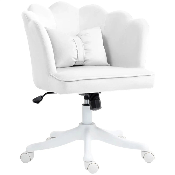 Velvet Office Chair with Petal Shell Back and Lumbar Pillow in White - Little and Giant Explorers HOMCOM