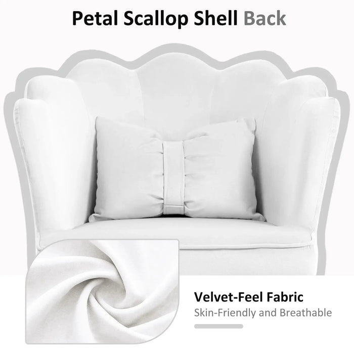 Velvet Office Chair with Petal Shell Back and Lumbar Pillow in White - Little and Giant Explorers HOMCOM