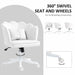 Velvet Office Chair with Petal Shell Back and Lumbar Pillow in White - Little and Giant Explorers HOMCOM