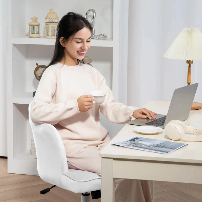 Velvet Office Chair with Petal Shell Back and Lumbar Pillow in White - Little and Giant Explorers HOMCOM