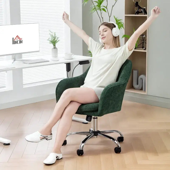 Velvet Office Chair with Rocking Motion - Dark Green | Adjustable Height 48–58cm HOMCOM - Little and Giant Explorers HOMCOM