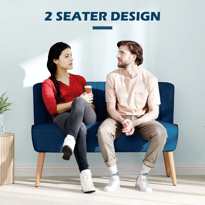 Velvet Two-Seater Loveseat Sofa – Blue | Wooden Frame with Pocket Springs HOMCOM - Little and Giant Explorers