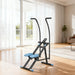 Fitness equipment in a bright living room with large windows