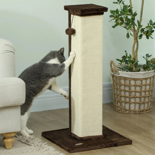 Vertical Full Cat Scratcher with Natural Sisal Rope in Brown 81cm - Little and Giant Explorers PawHut