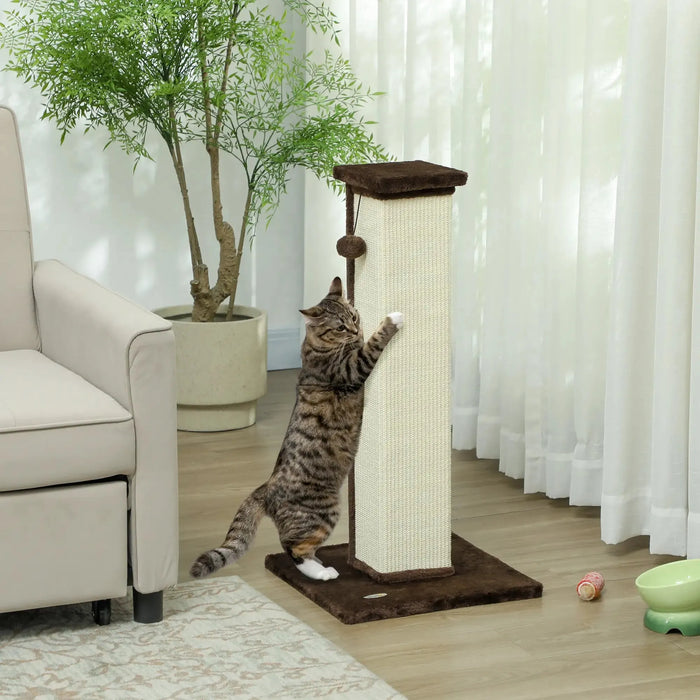 Vertical Full Cat Scratcher with Natural Sisal Rope in Brown 81cm - Little and Giant Explorers PawHut