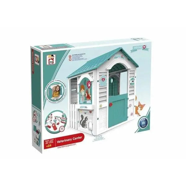 Kids veterinary centre playhouse toy set, white and teal animal care role play house box