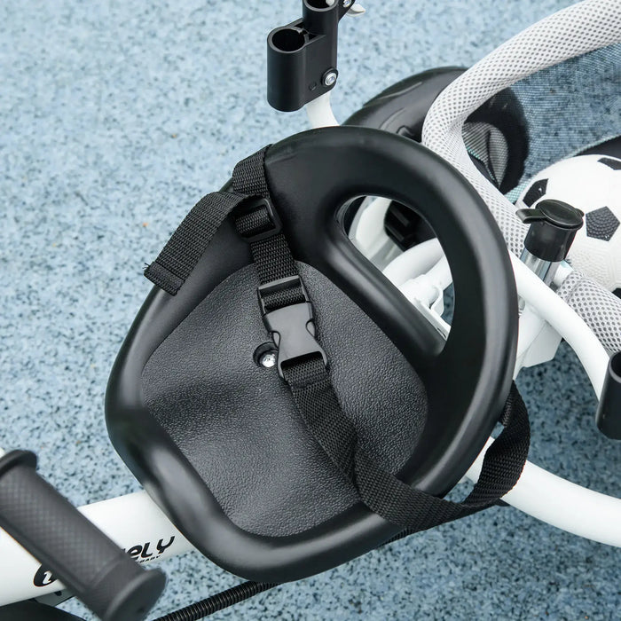 Close-up of a black seat cover on a bicycle with a visible brand logo.