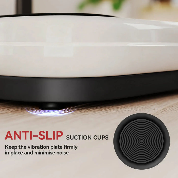 Vibration plate with anti-slip suction cups on a wooden surface