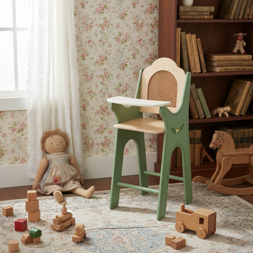 Vintage Highchair – Wooden Doll Chair | Rattan-Effect Back - Floral Detailing CLASSIC WORLD - Little and Giant Explorers Classic World