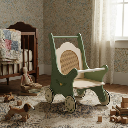 Vintage Stroller | Wooden with Rattan-Effect Back - Little and Giant Explorers Classic World