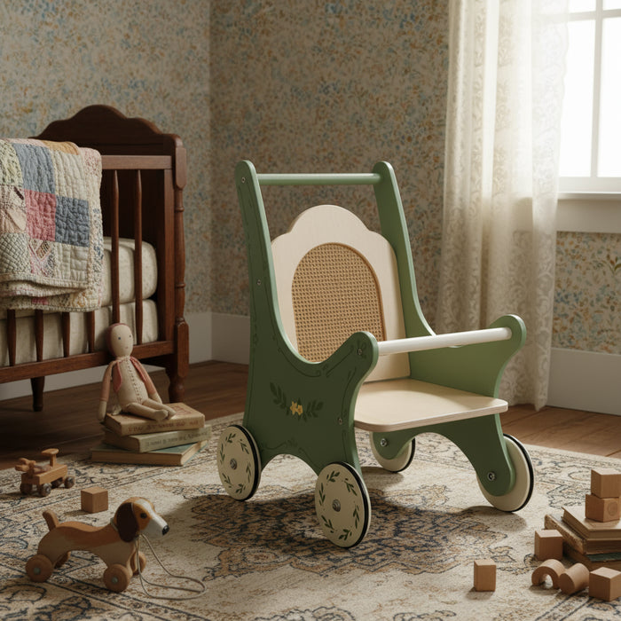 Vintage Stroller | Wooden with Rattan-Effect Back - Little and Giant Explorers Classic World