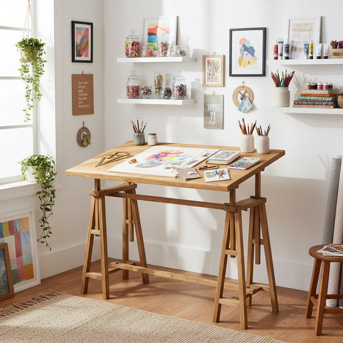 Drafting Table in Solid Mango Wood (116 x 50 x 76cm) - Little and Giant Explorers vidaXL